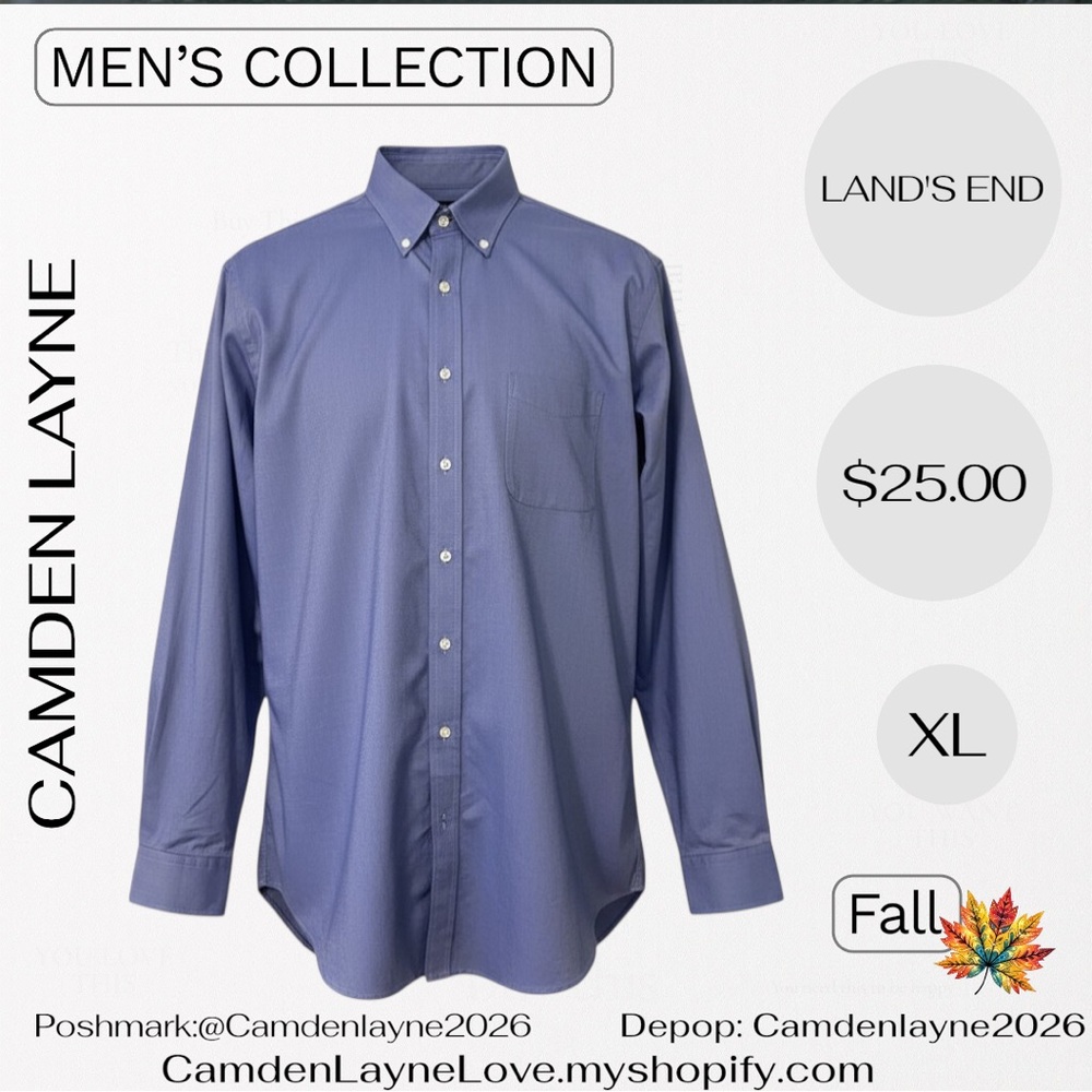 Lands' End Men's Light Blue Dress Shirt - Picture 2 of 8